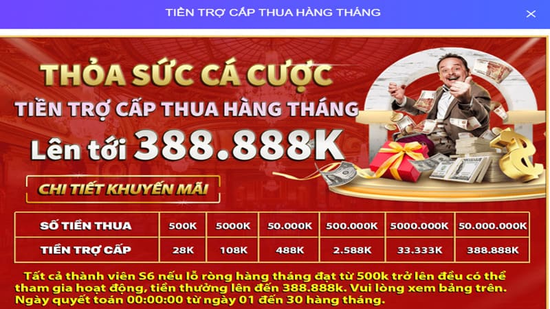 Khuyến mãi S666 hoàn cược thua mỗi tháng