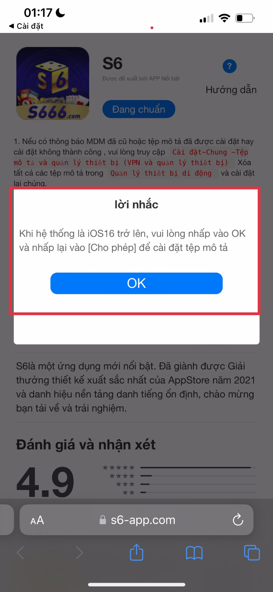 Luôn cho phép quá trình tài App