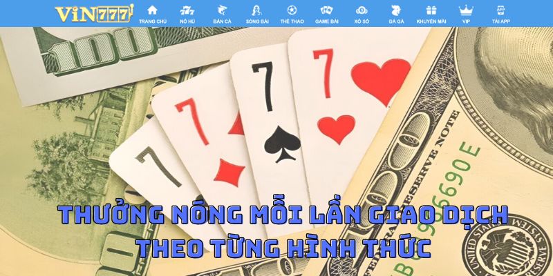 Thưởng nóng mỗi lần giao dịch theo từng hình thức